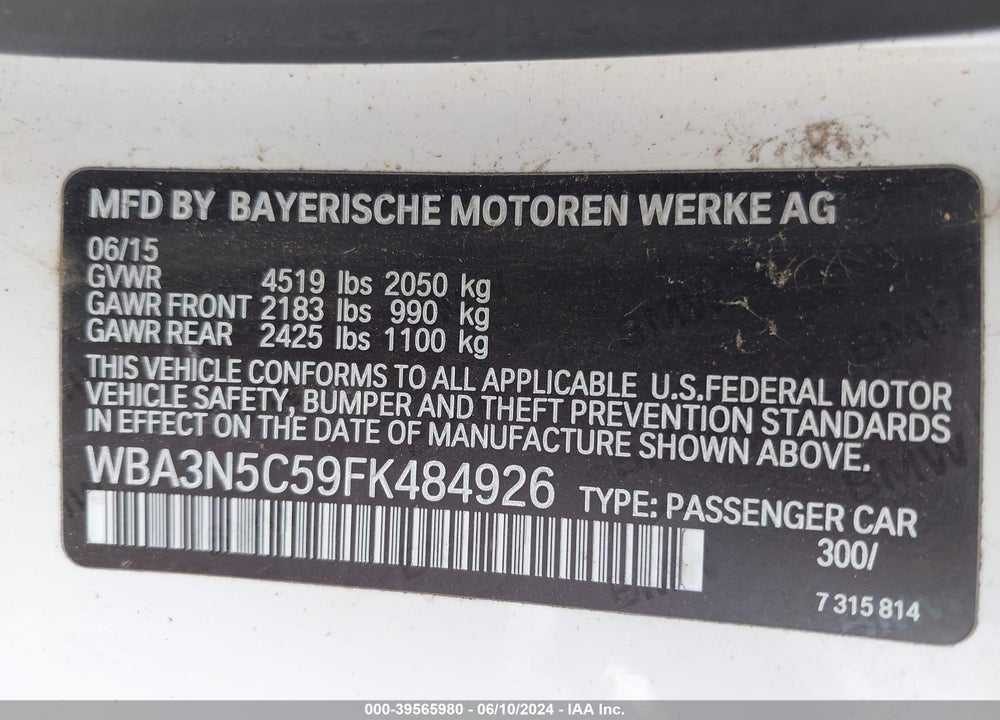2015 BMW 428I VIN: WBA3N5C59FK484926