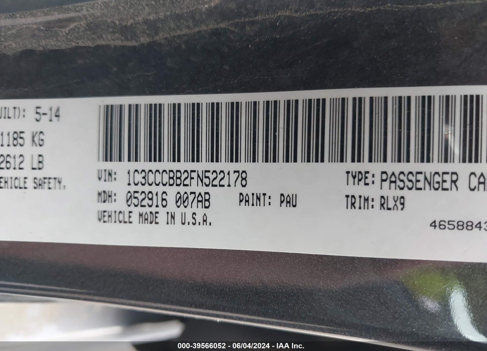 2015 CHRYSLER 200 S VIN: 1C3CCCBB2FN522178