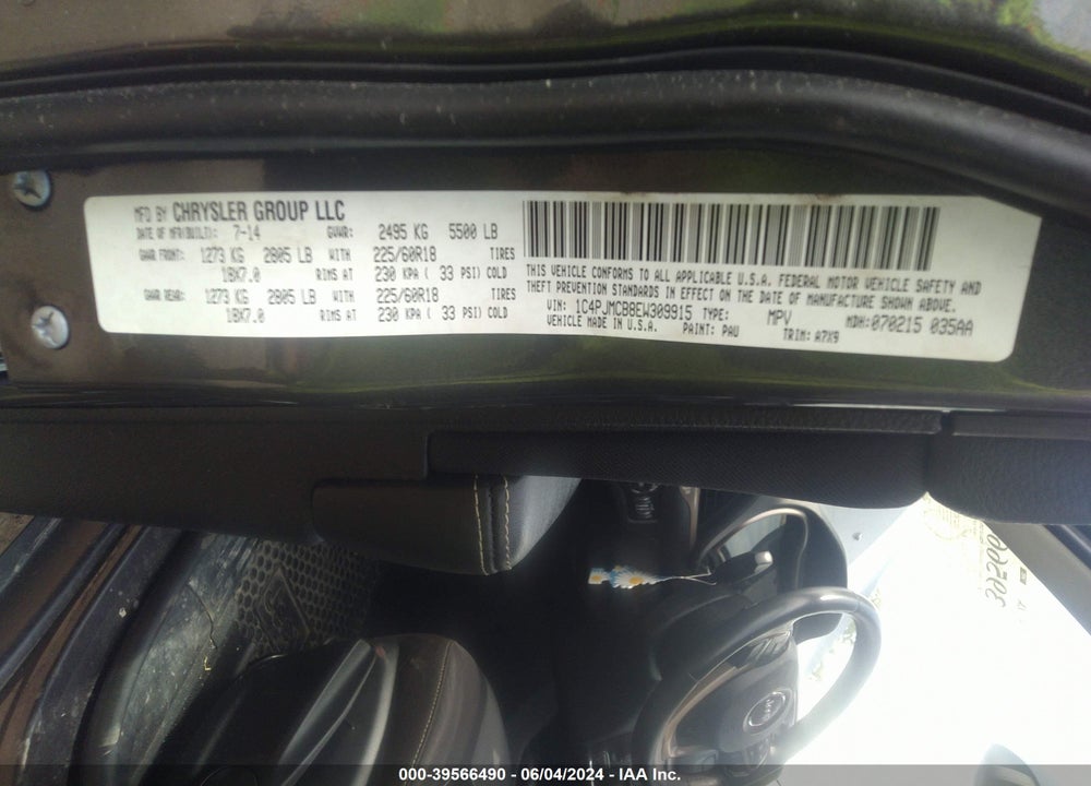 2014 JEEP CHEROKEE ALTITUDE VIN: 1C4PJMCB8EW309915