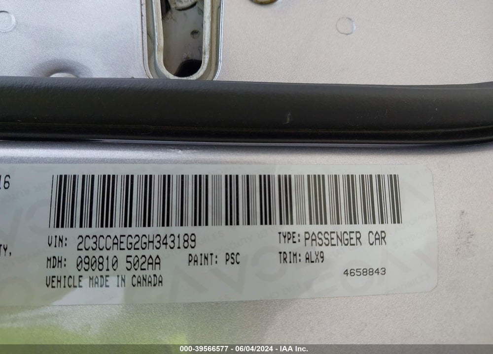 2016 CHRYSLER 300C VIN: 2C3CCAEG2GH343189
