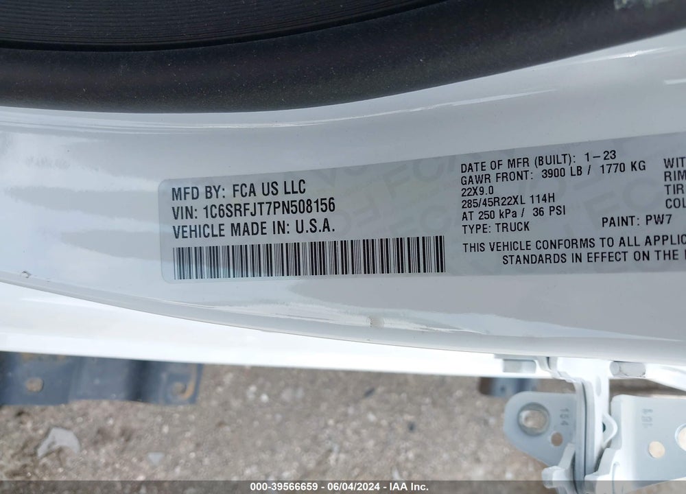2023 RAM 1500 VIN: 1C6SRFJT7PN508156