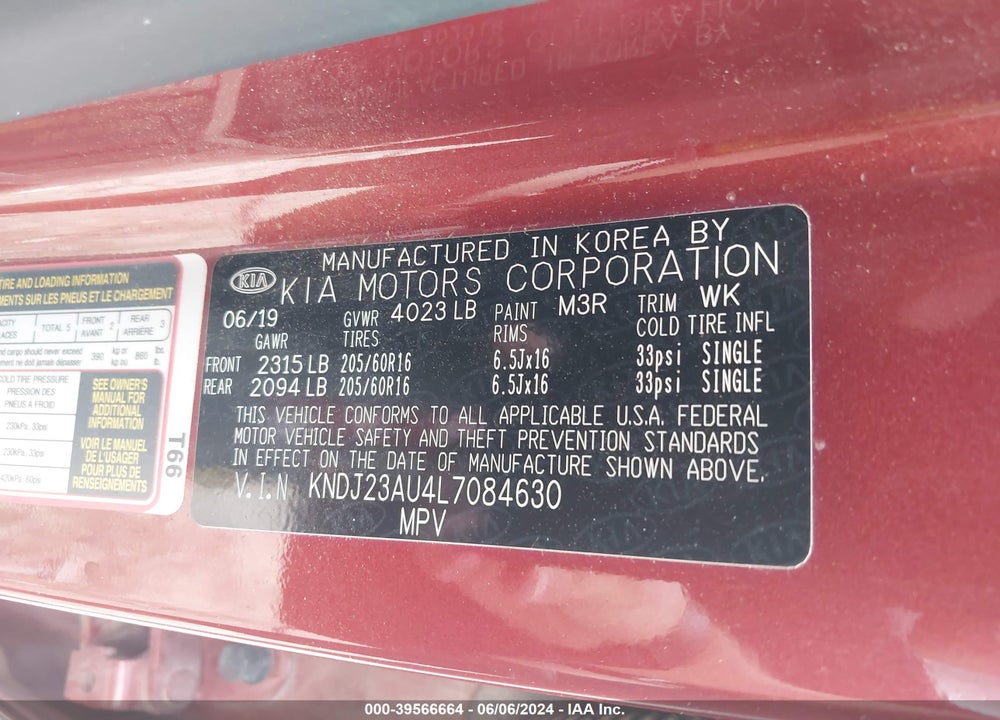 2020 KIA SOUL LX VIN: KNDJ23AU4L7084630