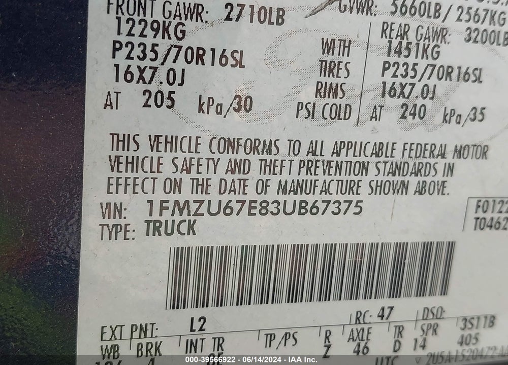 2003 FORD EXPLORER SPORT TRAC XLS/XLT VIN: 1FMZU67E83UB67375