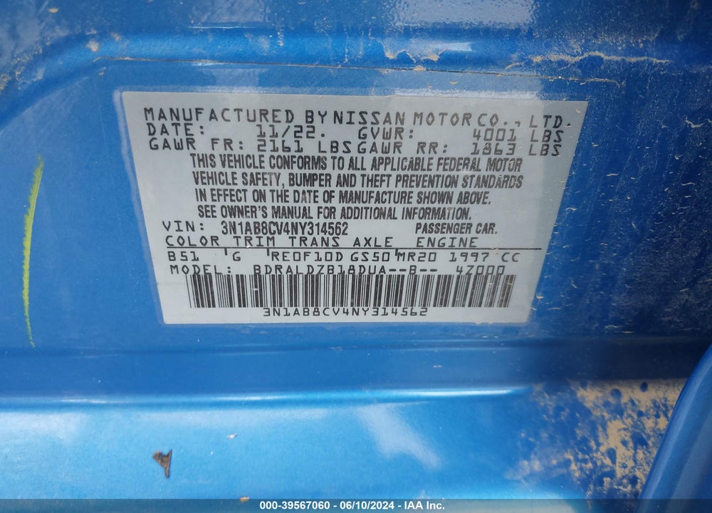2022 NISSAN SENTRA SV XTRONIC CVT VIN: 3N1AB8CV4NY314562