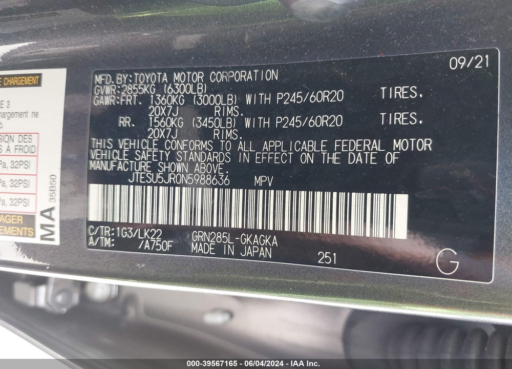 2022 TOYOTA 4RUNNER TRD SPORT VIN: JTESU5JR0N5988636