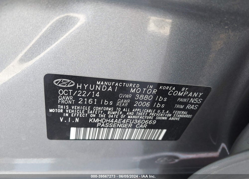 2015 HYUNDAI ELANTRA LIMITED VIN: KMHDH4AE4FU360669