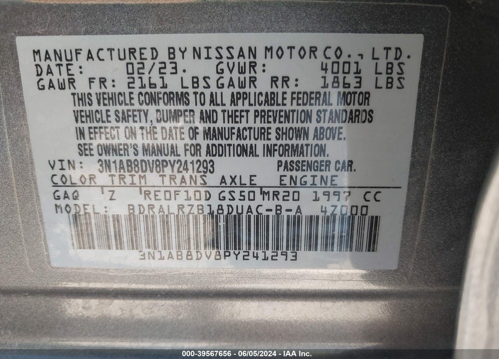 2023 NISSAN SENTRA SR XTRONIC CVT VIN: 3N1AB8DV8PY241293