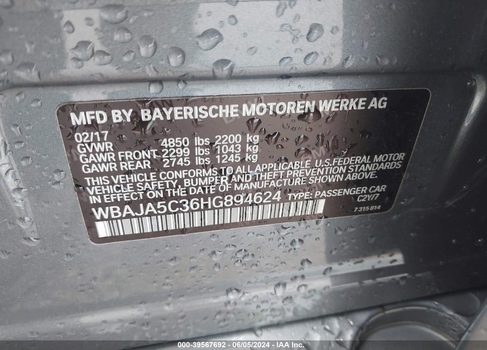 2017 BMW 530I VIN: WBAJA5C36HG894624