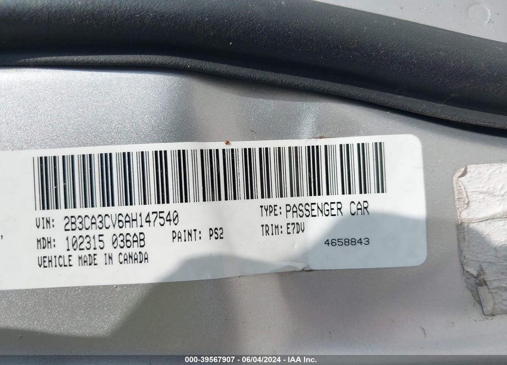 2010 DODGE CHARGER SXT VIN: 2B3CA3CV6AH147540