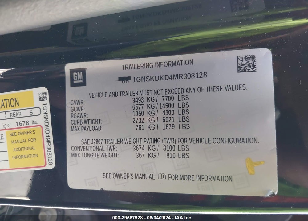 2021 CHEVROLET SUBURBAN 4WD Z71 VIN: 1GNSKDKD4MR308128