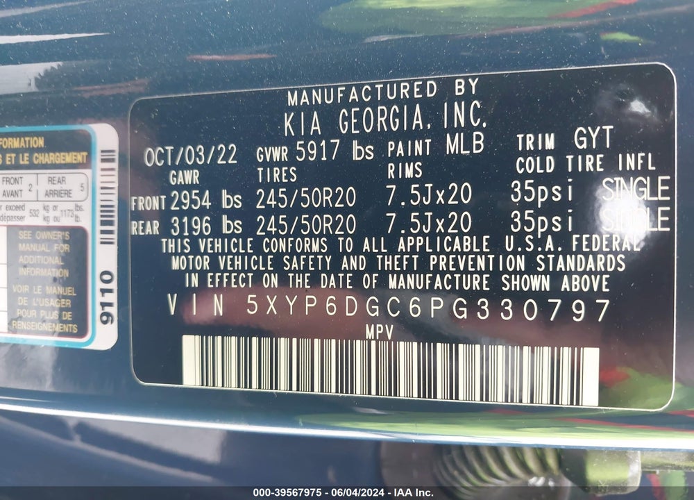 2023 KIA TELLURIDE S VIN: 5XYP6DGC6PG330797