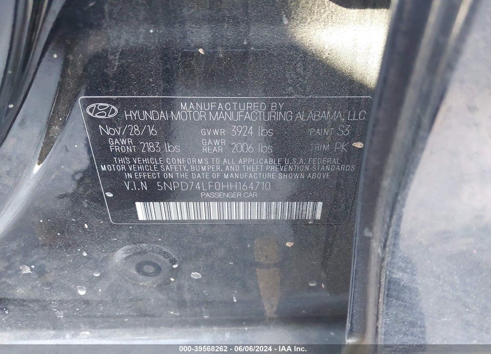 2017 HYUNDAI ELANTRA SE VIN: 5NPD74LF0HH164710