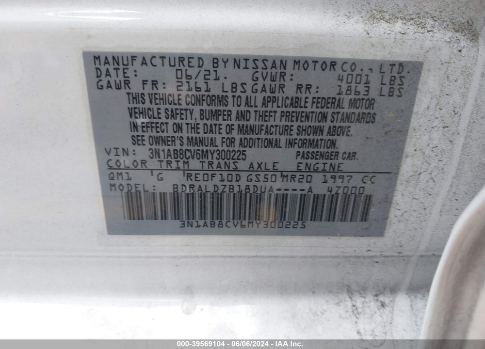 2021 NISSAN SENTRA SV XTRONIC CVT VIN: 3N1AB8CV6MY300225