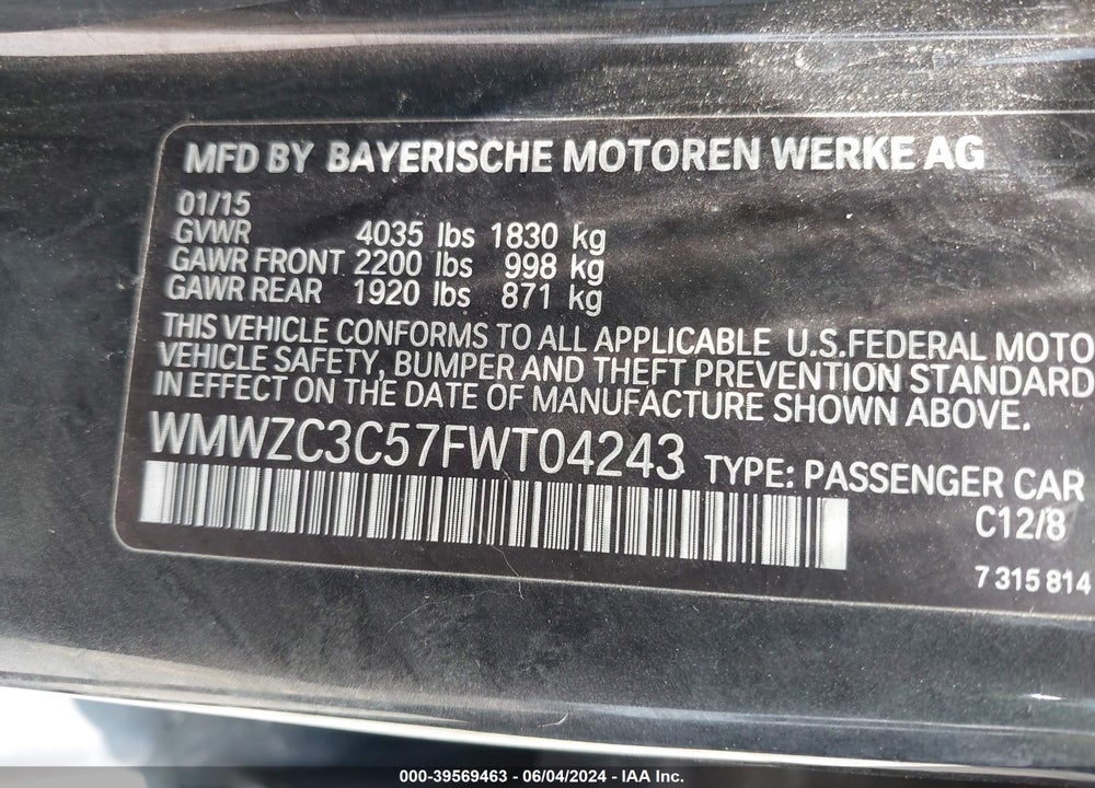2015 MINI COUNTRYMAN COOPER S VIN: WMWZC3C57FWT04243