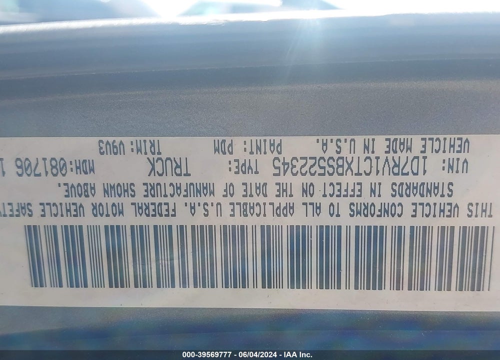 2011 RAM 1500 ST VIN: 1D7RV1CTXBS522345