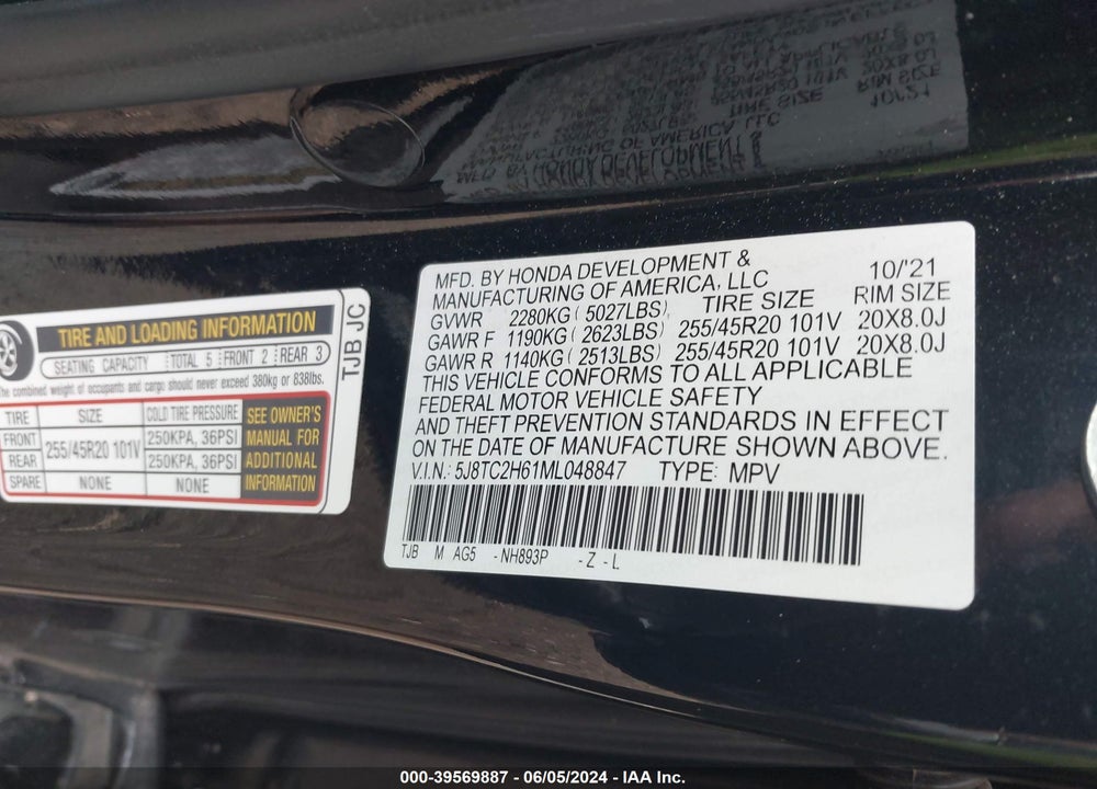 2021 ACURA RDX A-SPEC PACKAGE VIN: 5J8TC2H61ML048847