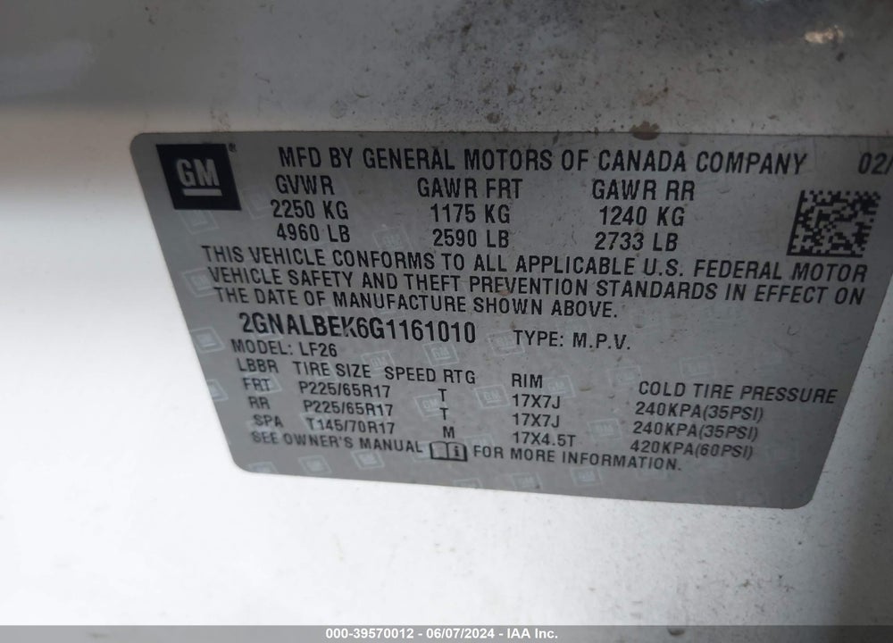 2016 CHEVROLET EQUINOX LS VIN: 2GNALBEK6G1161010