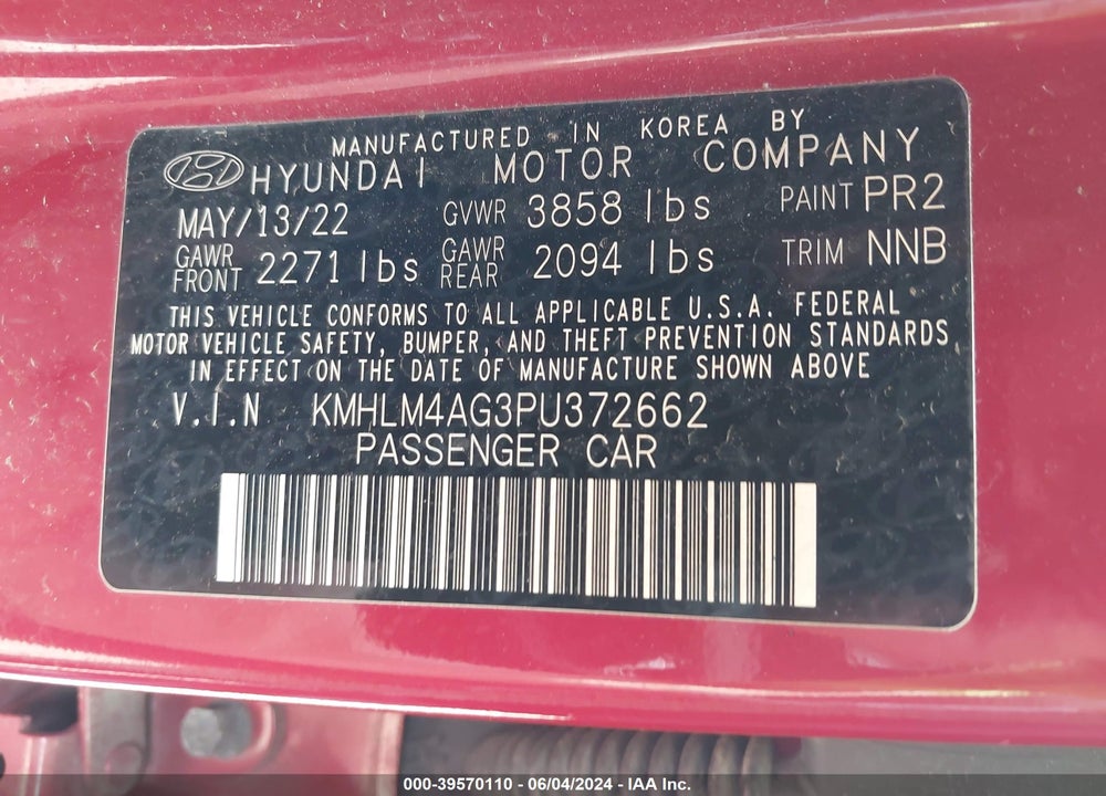 2023 HYUNDAI ELANTRA SEL VIN: KMHLM4AG3PU372662