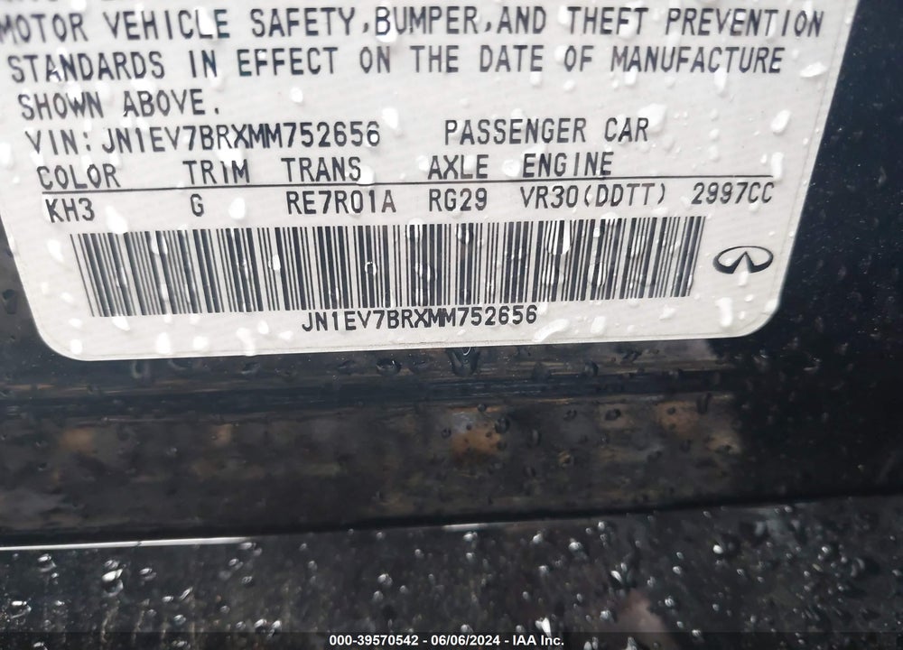 2021 INFINITI Q50 LUXE AWD VIN: JN1EV7BRXMM752656