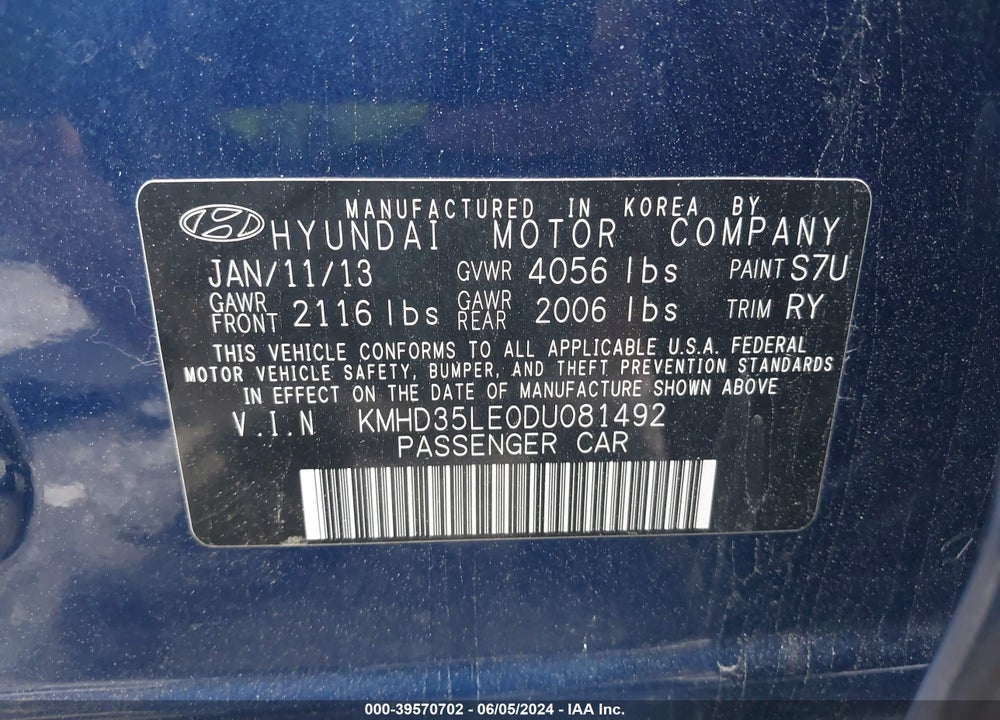 2013 HYUNDAI ELANTRA GT VIN: KMHD35LE0DU081492