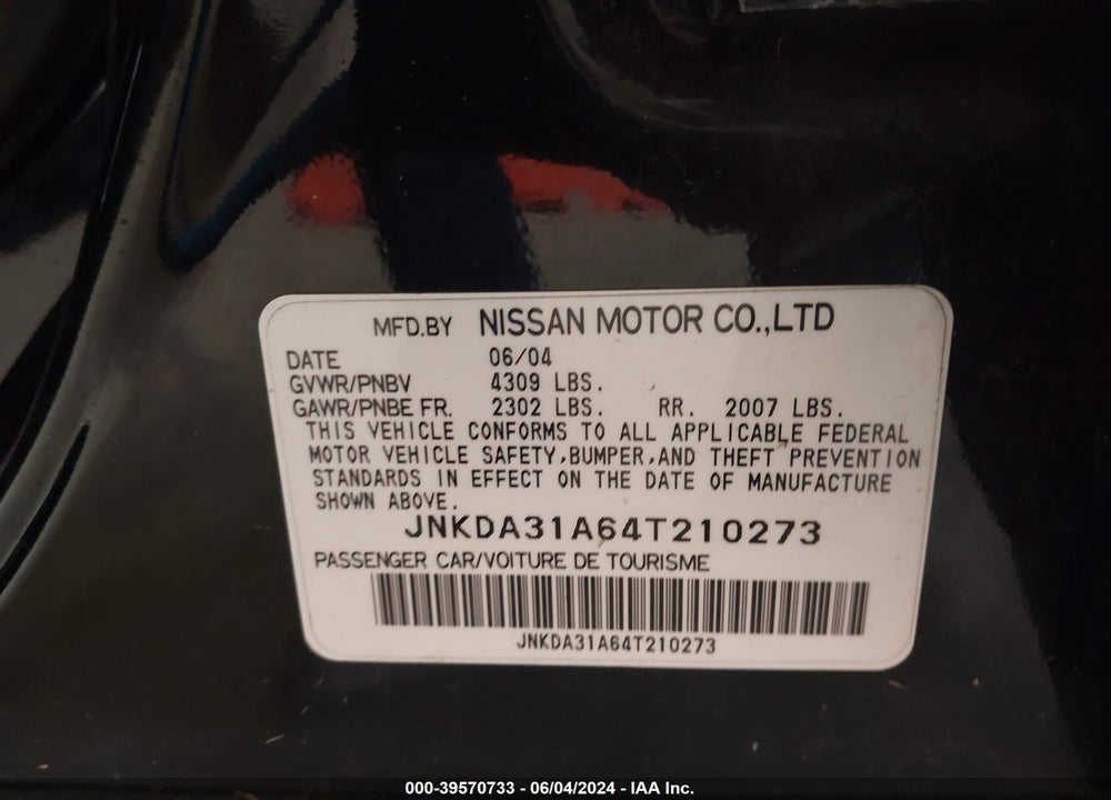 2004 INFINITI I35 LUXURY VIN: JNKDA31A64T210273