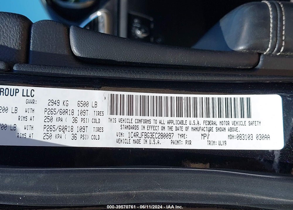 2014 JEEP GRAND CHEROKEE LIMITED VIN: 1C4RJFBG3EC280097