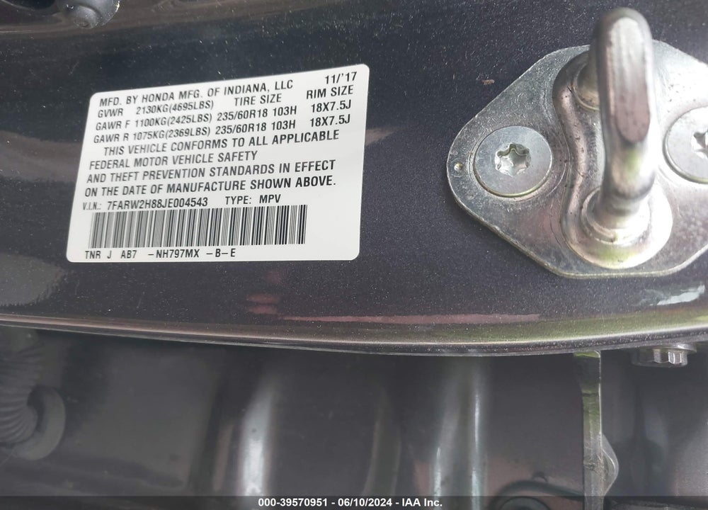 2018 HONDA CR-V EX-L/EX-L NAVI VIN: 7FARW2H88JE004543