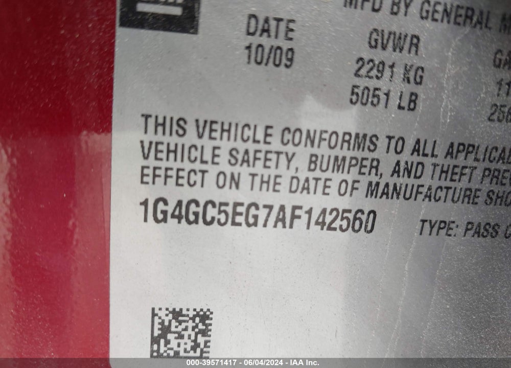2010 BUICK LACROSSE CXL VIN: 1G4GC5EG7AF142560
