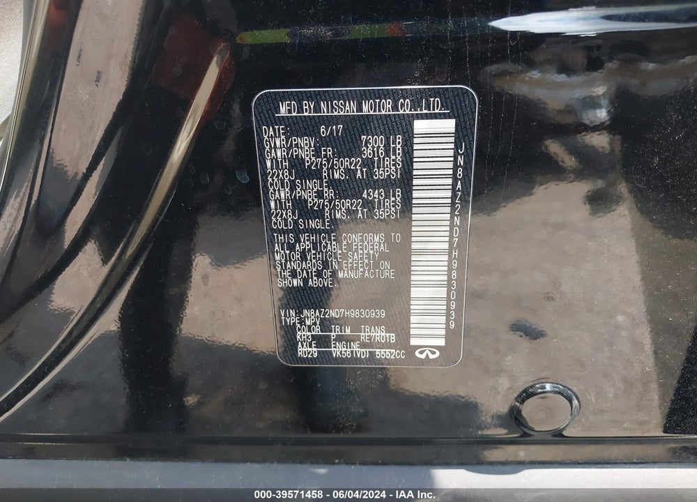 2017 INFINITI QX80 VIN: JN8AZ2ND7H9830939
