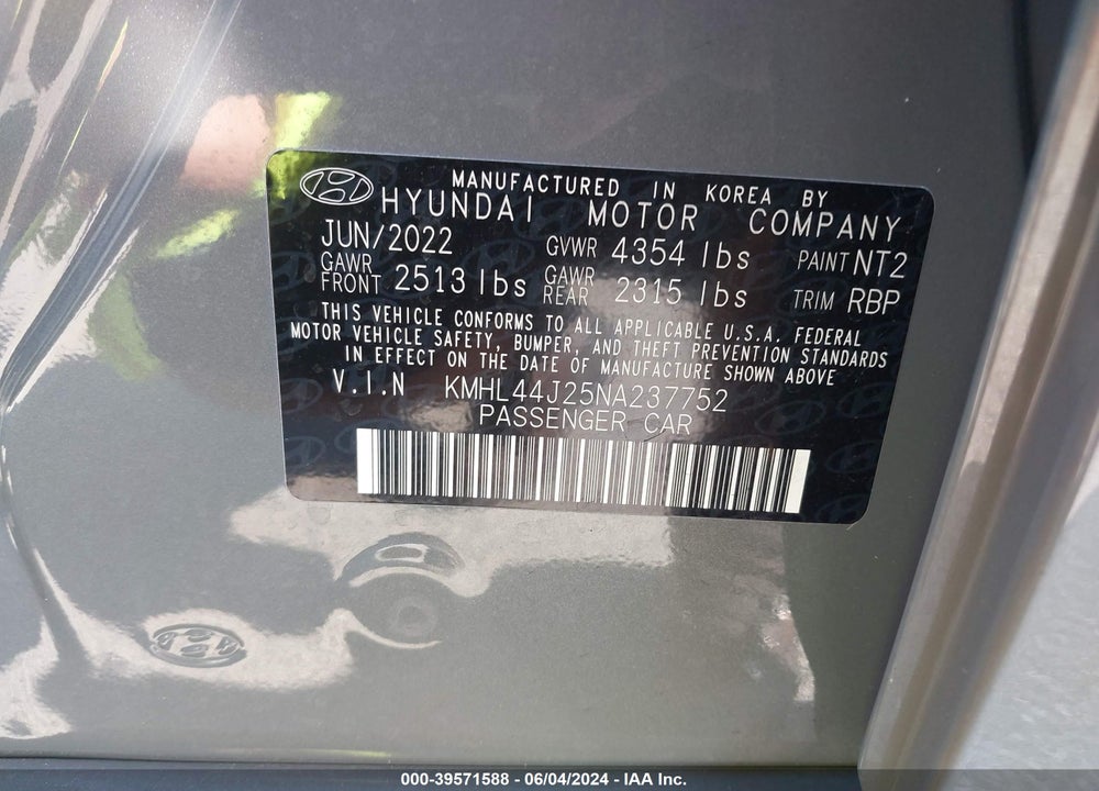 2022 HYUNDAI SONATA SEL PLUS VIN: KMHL44J25NA237752