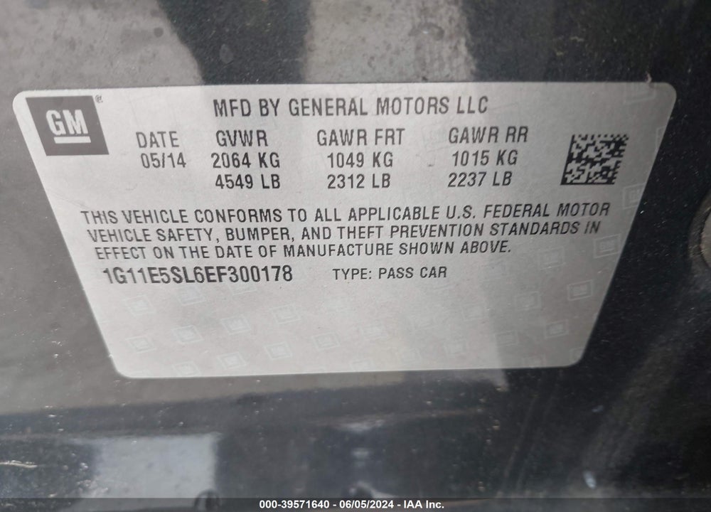 2014 CHEVROLET MALIBU 2LT VIN: 1G11E5SL6EF300178