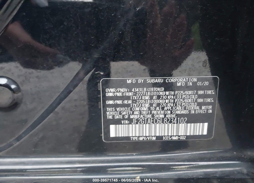 2020 SUBARU CROSSTREK PREMIUM VIN: JF2GTAEC6L8234102