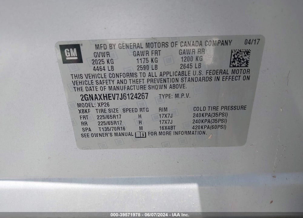 2018 CHEVROLET EQUINOX LS VIN: 2GNAXHEV7J6124267