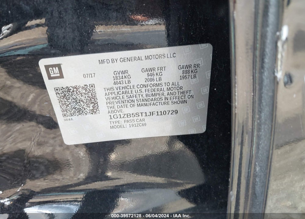 2018 CHEVROLET MALIBU 1LS VIN: 1G1ZB5ST1JF110729
