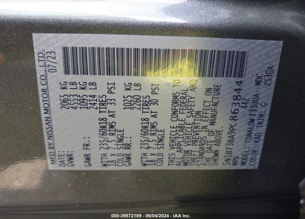 2023 NISSAN ROGUE SV FWD VIN: 5N1BT3BA9PC863844