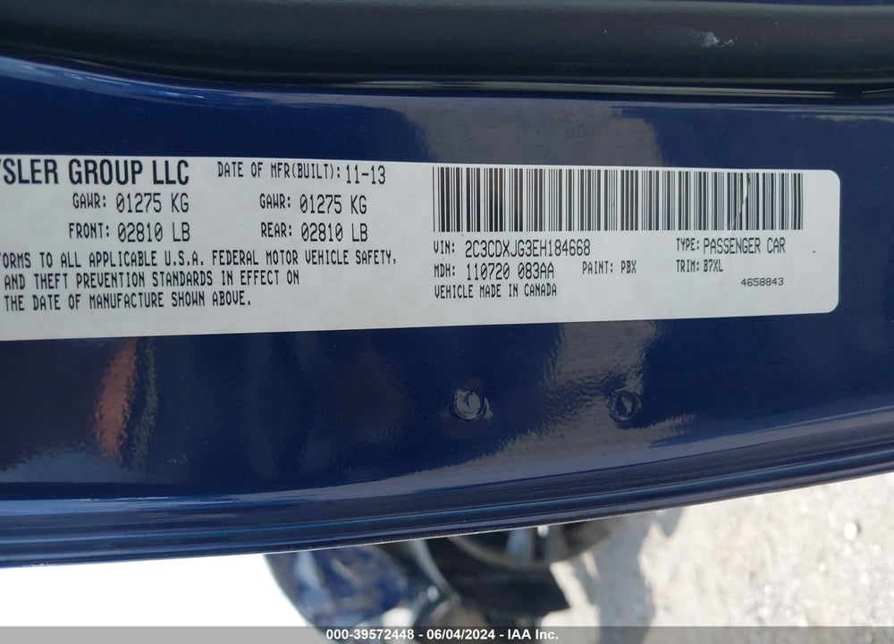 2014 DODGE CHARGER SXT VIN: 2C3CDXJG3EH184668