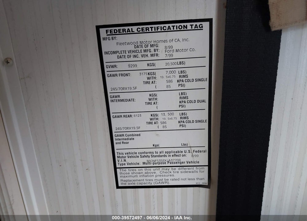 1999 1968 CHEVROLET IMPALA VIN: 3FCNF53S8XJA37708