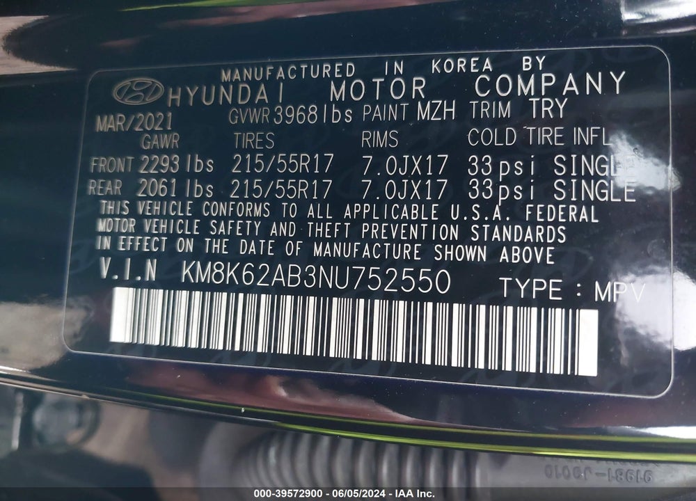 2022 HYUNDAI KONA SEL VIN: KM8K62AB3NU752550