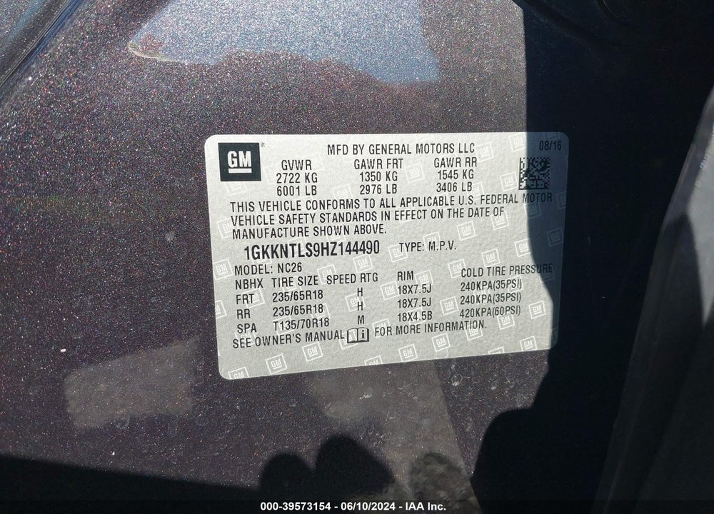 2017 GMC ACADIA SLE-2 VIN: 1GKKNTLS9HZ144490