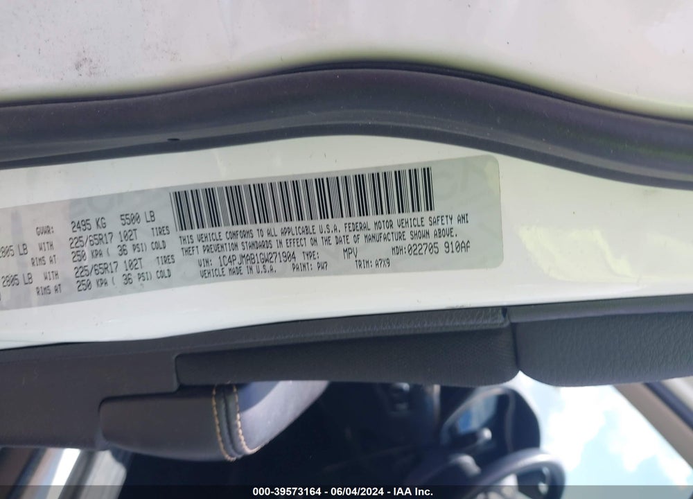 2016 JEEP CHEROKEE SPORT VIN: 1C4PJMAB1GW271904