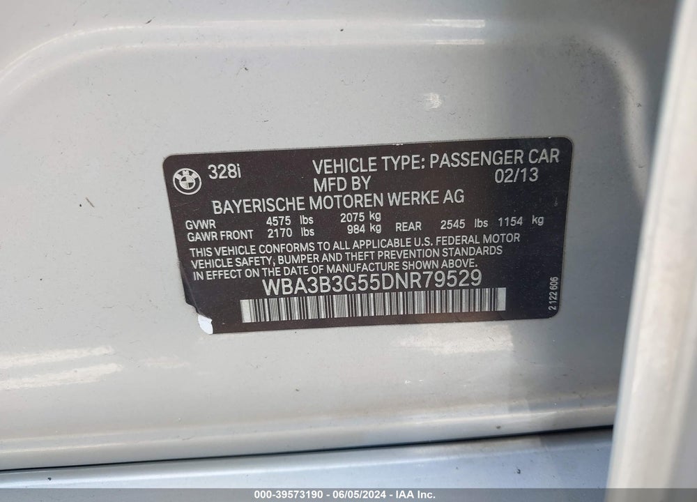 2013 BMW 328I XDRIVE VIN: WBA3B3G55DNR79529