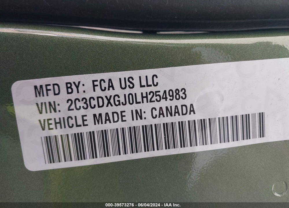 2020 DODGE CHARGER SCAT PACK RWD VIN: 2C3CDXGJ0LH254983