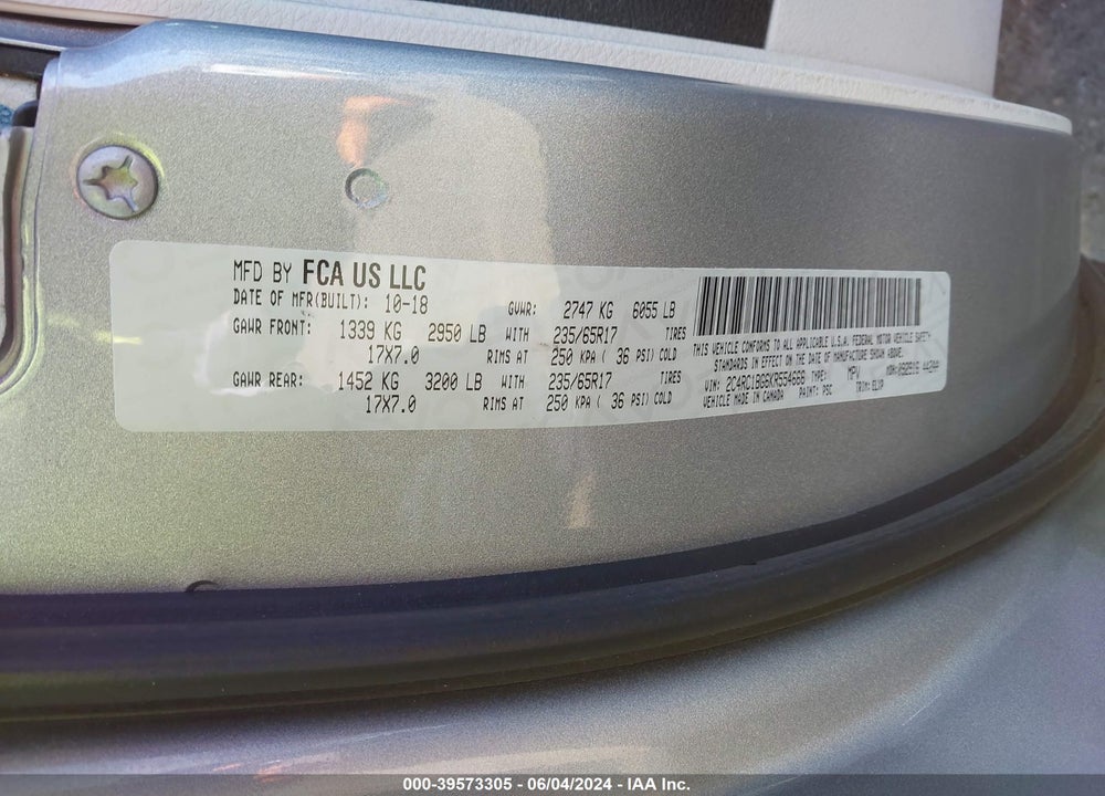 2019 CHRYSLER PACIFICA TOURING L VIN: 2C4RC1BG6KR554666