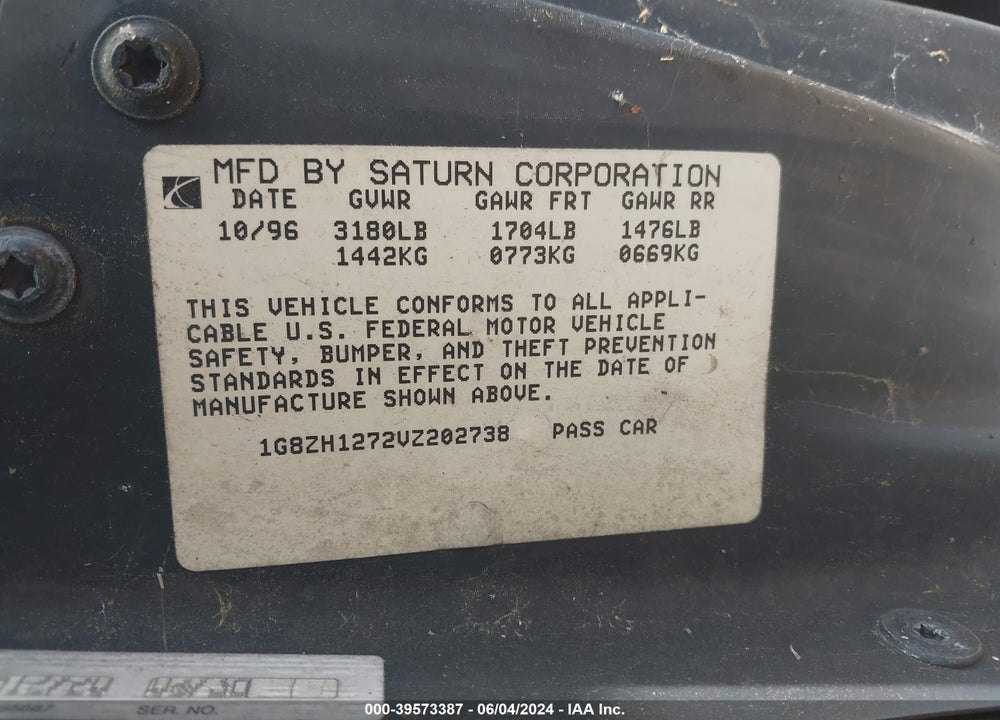 1997 SATURN SC SC2 VIN: 1G8ZH1272VZ202738