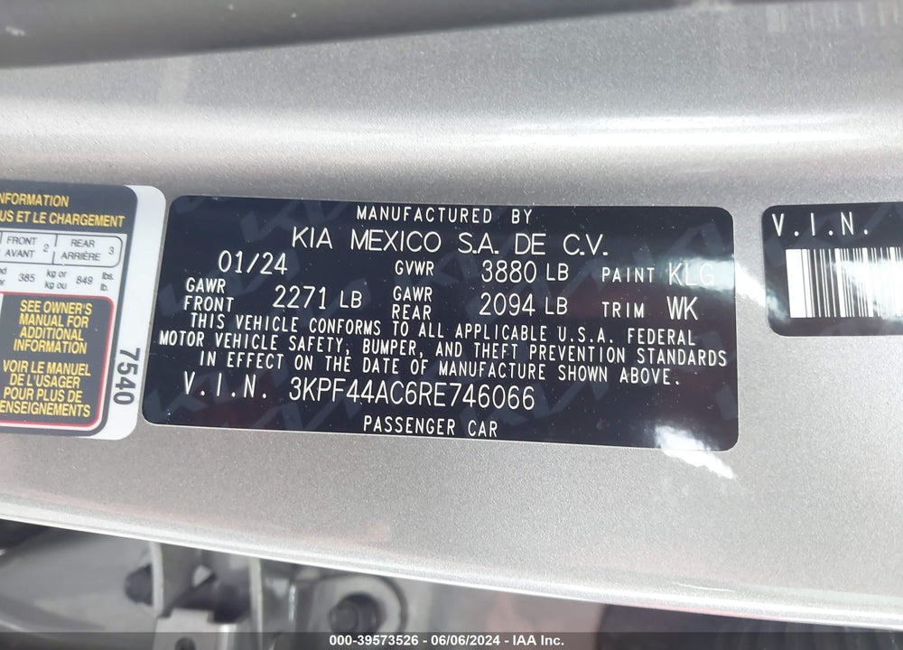 2024 KIA FORTE VIN: 3KPF44AC6RE746066