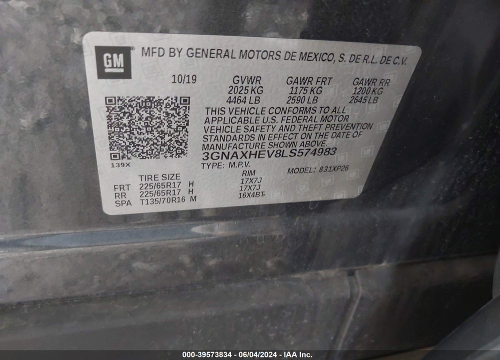 2020 CHEVROLET EQUINOX FWD LS VIN: 3GNAXHEV8LS574983