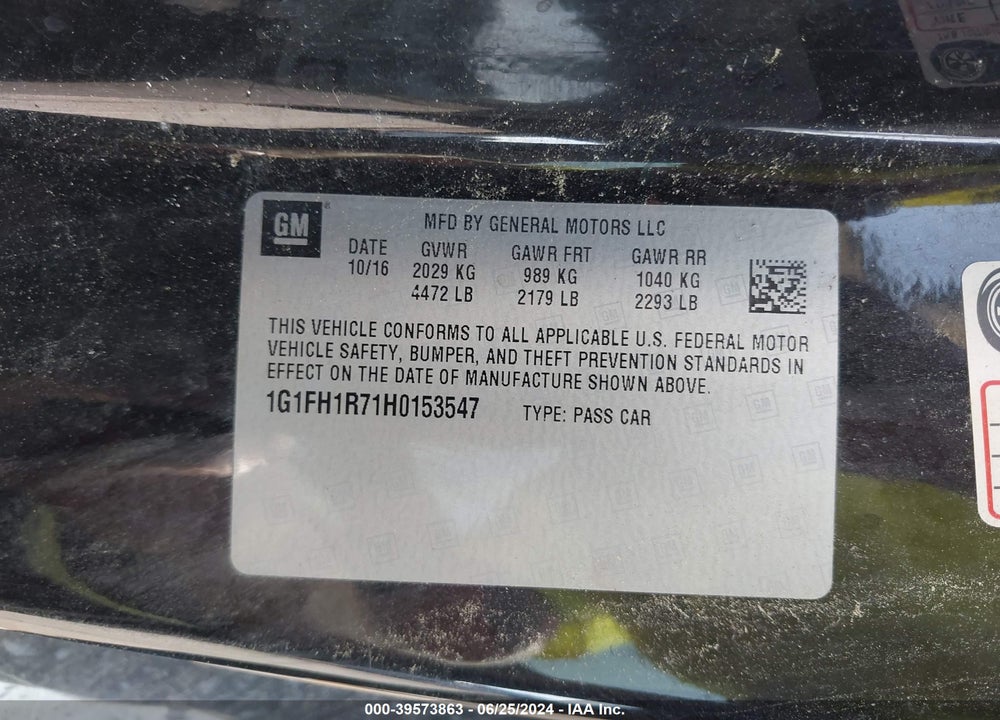2017 CHEVROLET CAMARO 2SS VIN: 1G1FH1R71H0153547