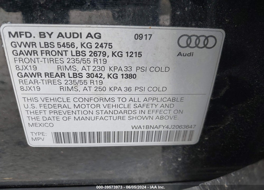 2018 AUDI Q5 2.0T PREMIUM/2.0T TECH PREMIUM VIN: WA1BNAFY4J2063647