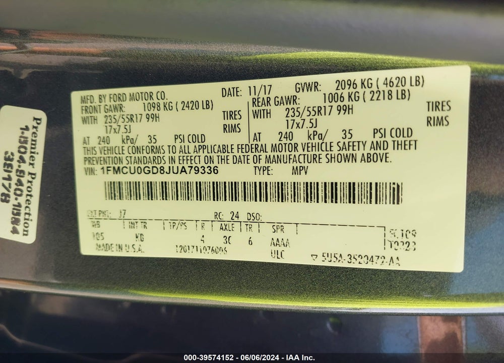 2018 FORD ESCAPE SE VIN: 1FMCU0GD8JUA79336