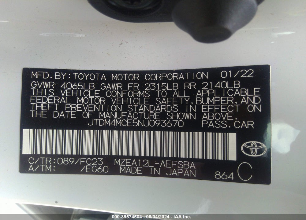 2022 TOYOTA COROLLA SE 6MT VIN: JTDM4MCE5NJ093670
